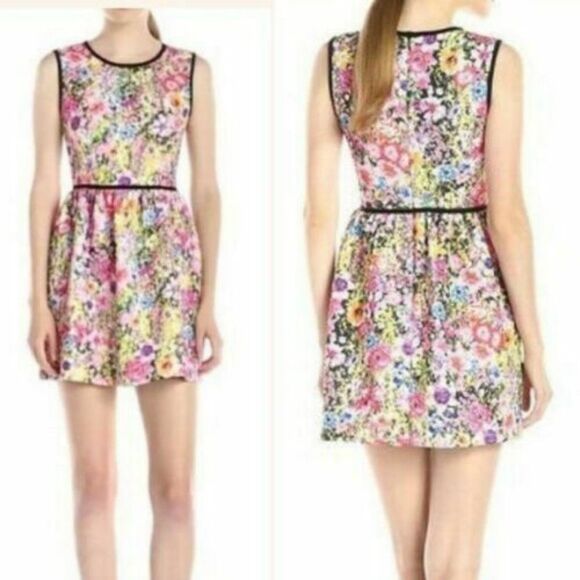 Black Halo Dress Quilted Floral Fit &‎ Flare Size 8 - Picture 1 of 8
